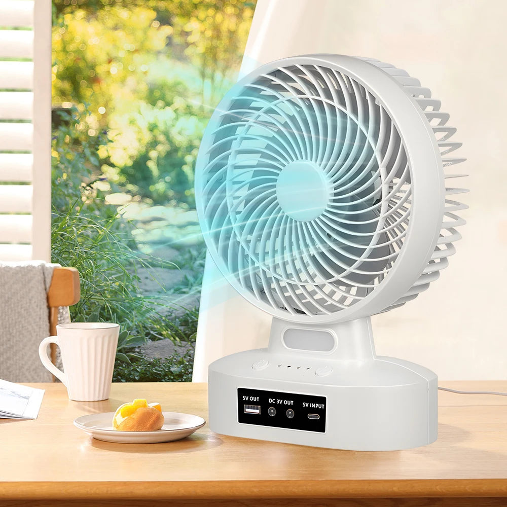 New Rechargeable Fan with 6V 3.5W Solar Panel, USB port,LED light and 2 Free Bulbs 3 Wind Speeds Outdoor Portable Camping Fan