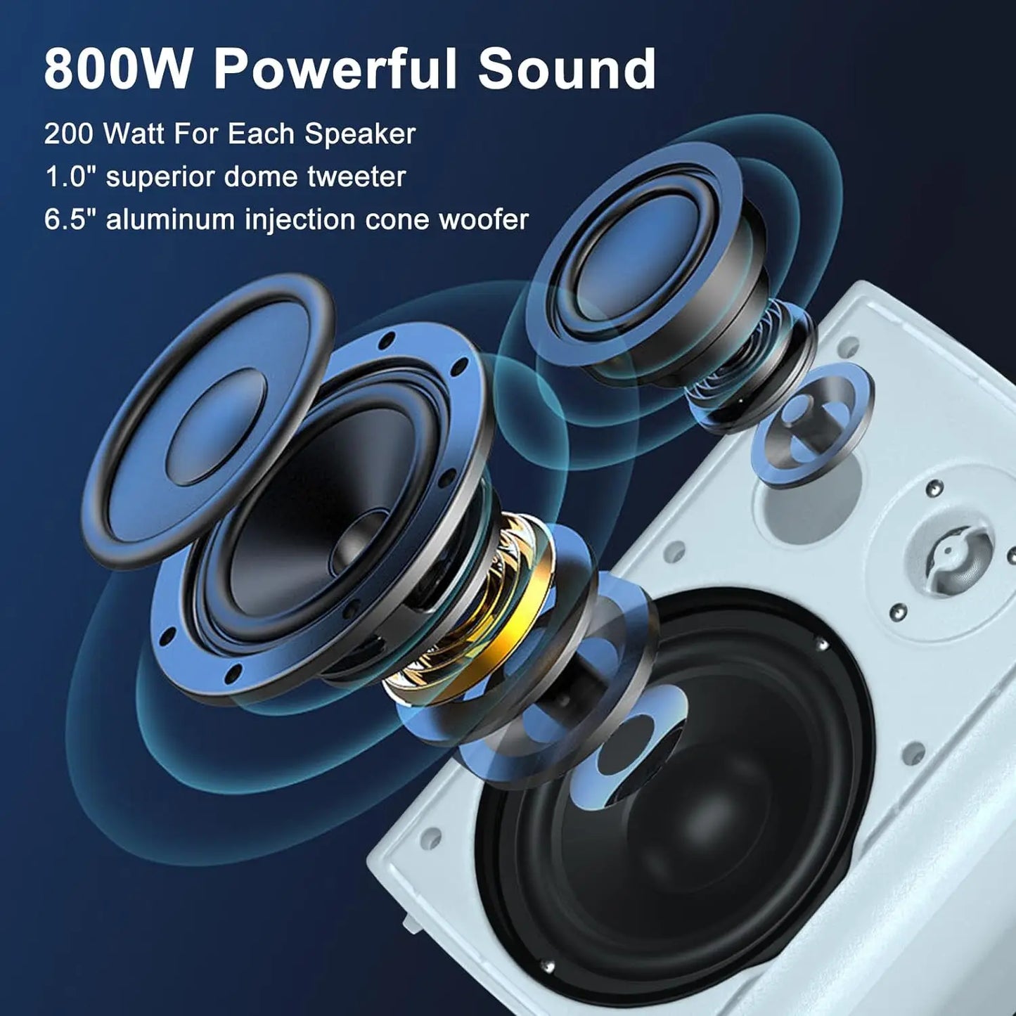 Herdio 4PCS 800W 6.5'' Outdoor Speakers Wired Waterproof Passive Wall Mount Speakers With Powerful Bass For Home Patio Poolside