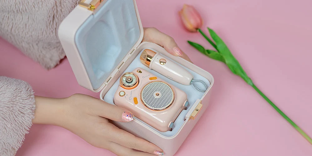 Divoom Fairy-OK Retro Mini Karaoke Speaker with Microphone Karaoke Function with Voice Change, FM Radio, TF Card