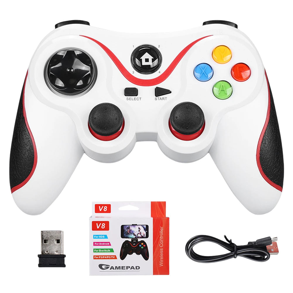 V8 2.4G Wireless Game Controller Wireless Joystick Gamepad Dual Vibration Gaming Controller for Android/iOS/PC/Switch/PS3/Phone