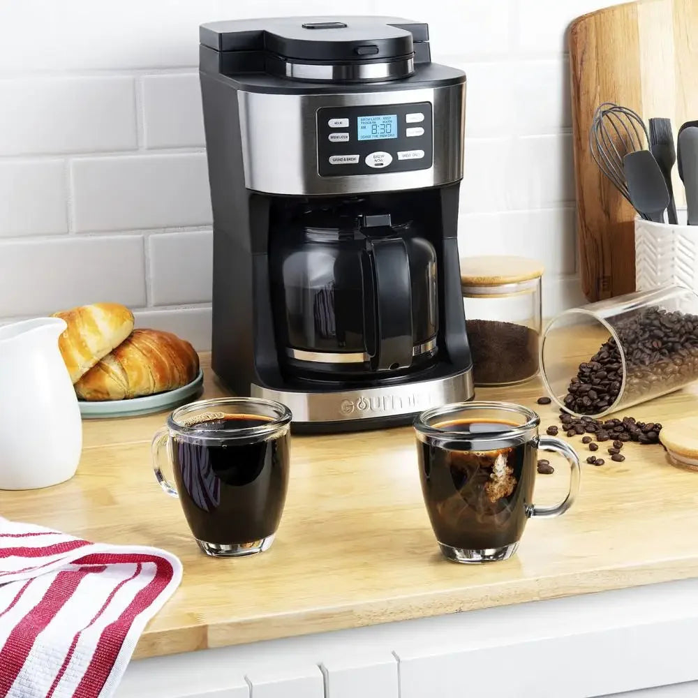 12-Cup Programmable Grind & Brew Coffee Maker Integrated Grinder Black New Stainless Steel Glass Carafe Timer Aroma Freshness