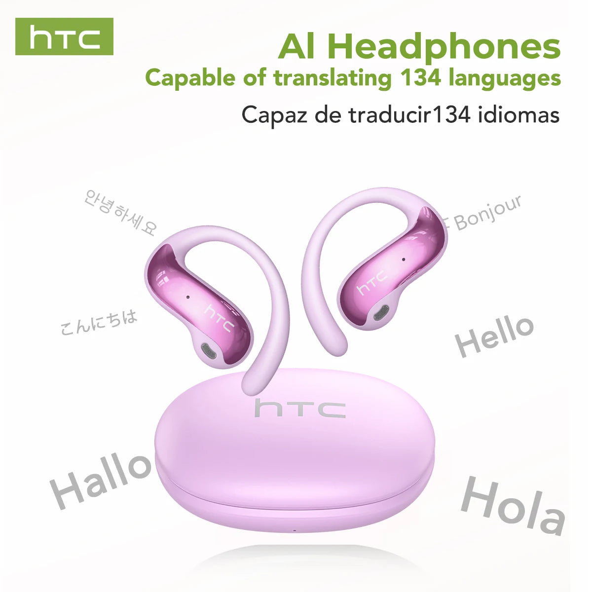 HTC NE19 Bluetooth Earphones OWS Sports Wireless Headphones Powerful Bass AI Translator Earbud Waterproof Ear Hook Louder Stereo