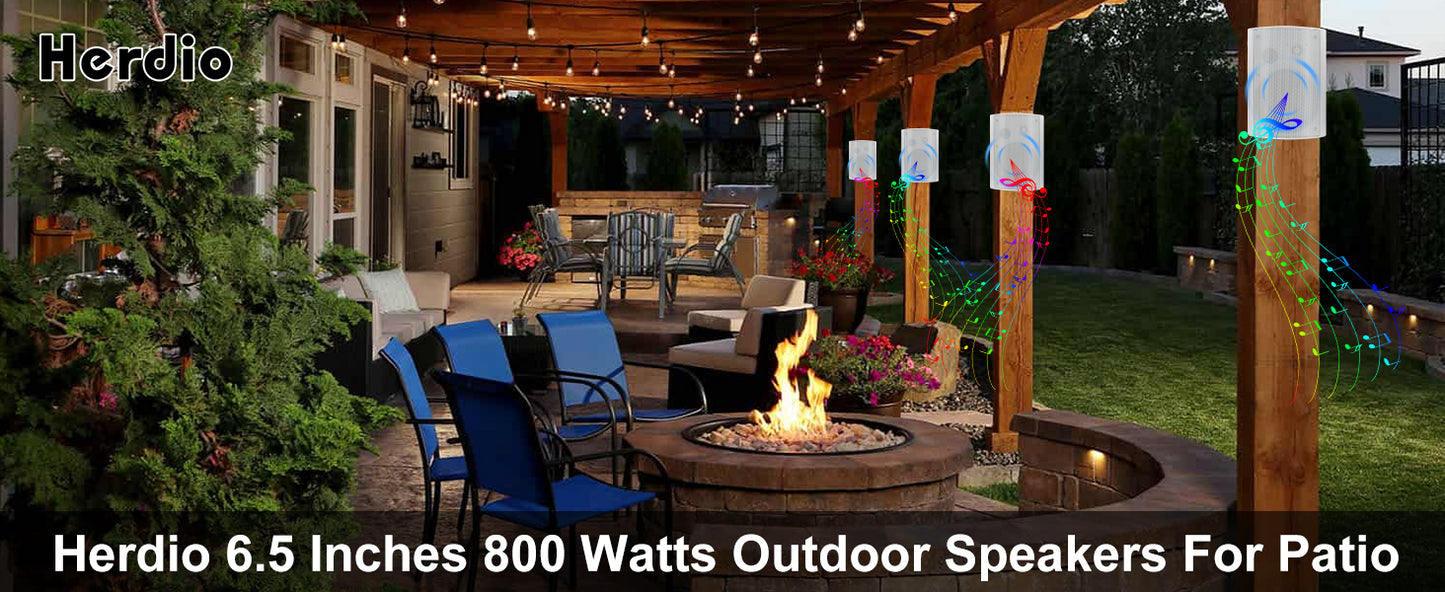 Herdio 4PCS 800W 6.5'' Outdoor Speakers Wired Waterproof Passive Wall Mount Speakers With Powerful Bass For Home Patio Poolside