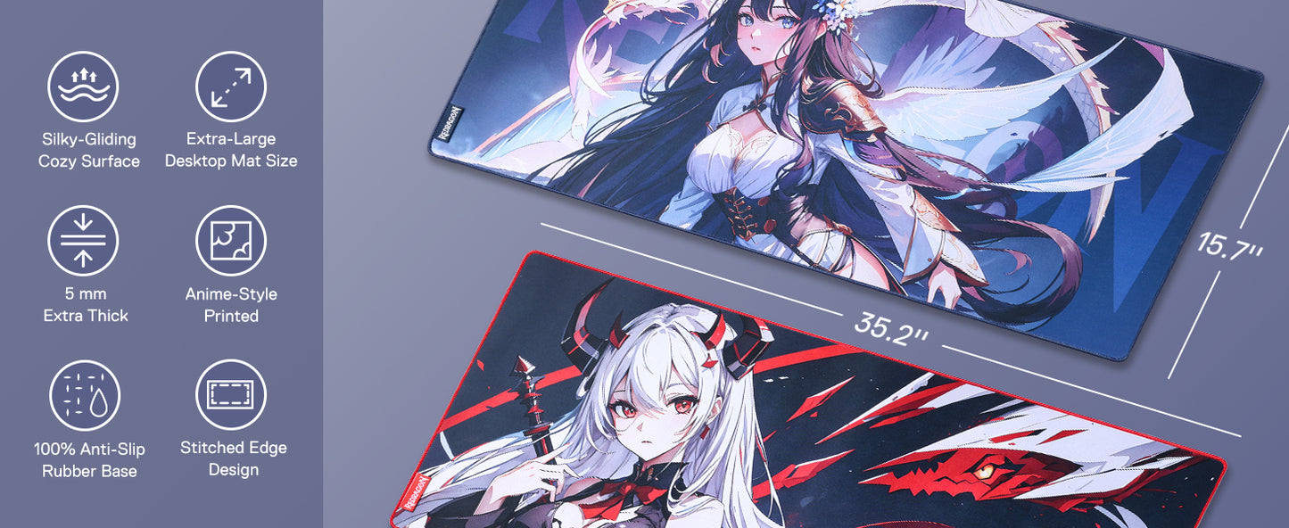 Redragon P046 Anime Gaming Mouse Pad - Smooth Lycra Surface, Anti-Slip Rubber Base, Spill-Resistant, Durable 5mm Thick