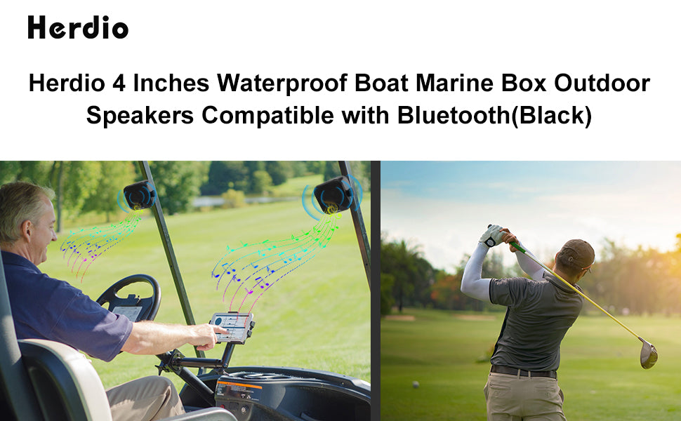 Herdio 4'' 100W Heavy Duty Waterproof Boat Marine Bluetooth Speakers Surface Mounted For Camper Skid Steer ATV UTV RZR Golf Cart