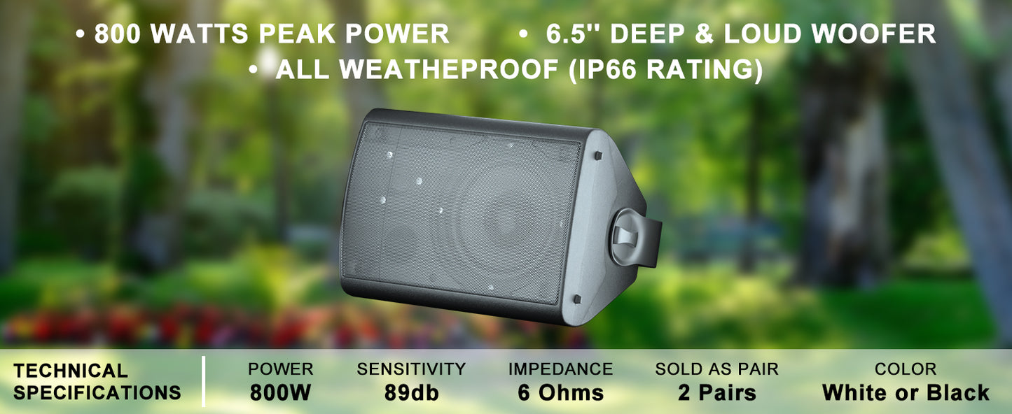 Herdio 4PCS 800W 6.5'' Outdoor Speakers Wired Waterproof Passive Wall Mount Speakers With Powerful Bass For Home Patio Poolside