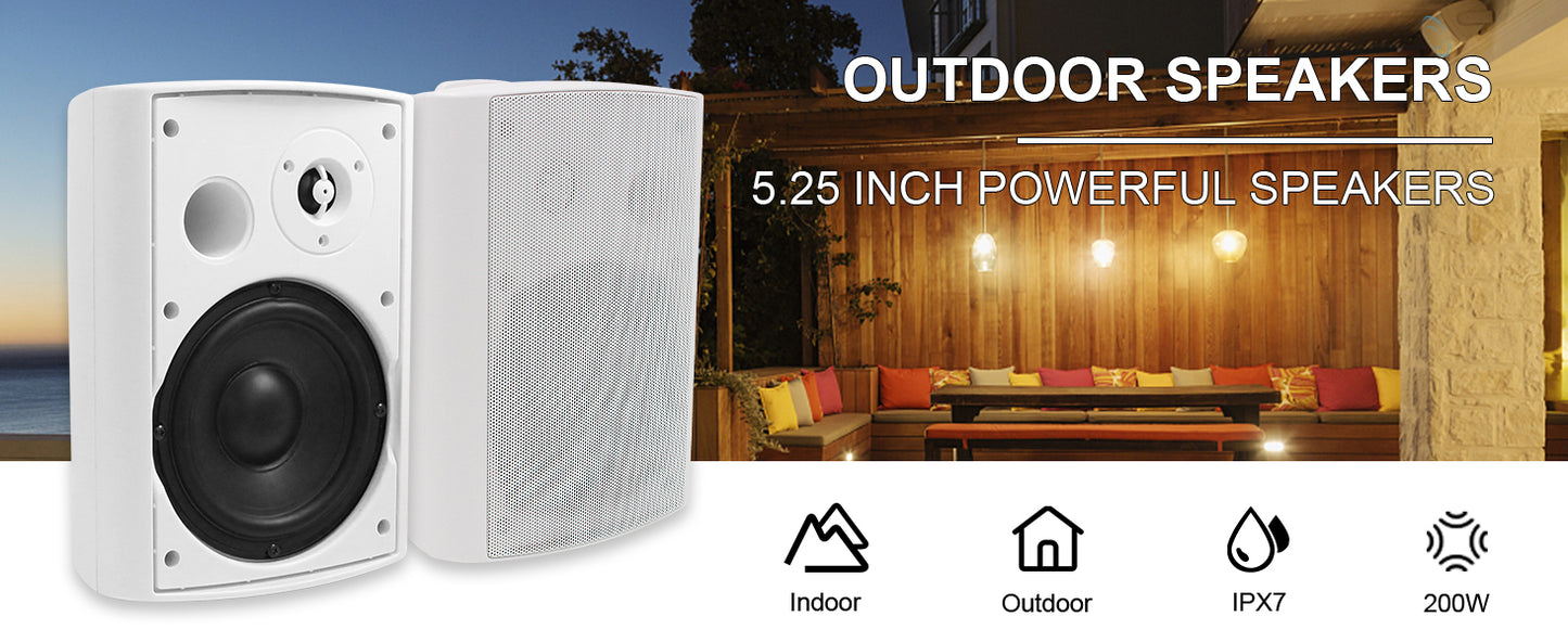 Herdio 5.25'' 300W 2PCS Passive Wired Indoor Outdoor Speakers Patio Deck Speakers All Weather Wall Mount System For Garden Home