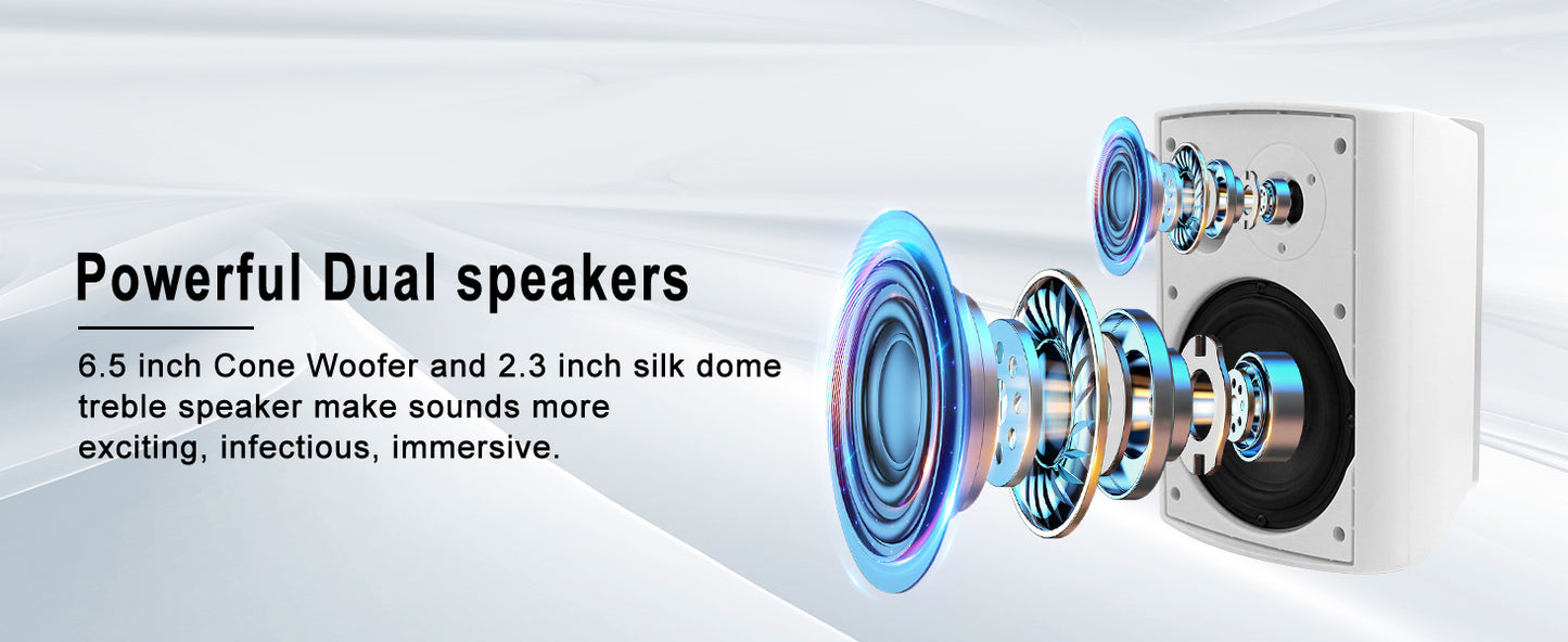 Herdio 4PCS 6.5‘’ 800W Outdoor Bluetooth Speakers Waterproof Wall Mounted Sound System With Multifunctional Amplifier For Patio