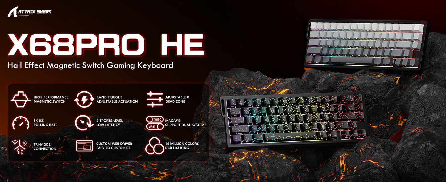 MAMBASNAKE x ATTACK SHARK X68 PRO HE Wireless Rapid Trigger Gaming Keyboard with Adjustable Actuation,8K Polling Rate