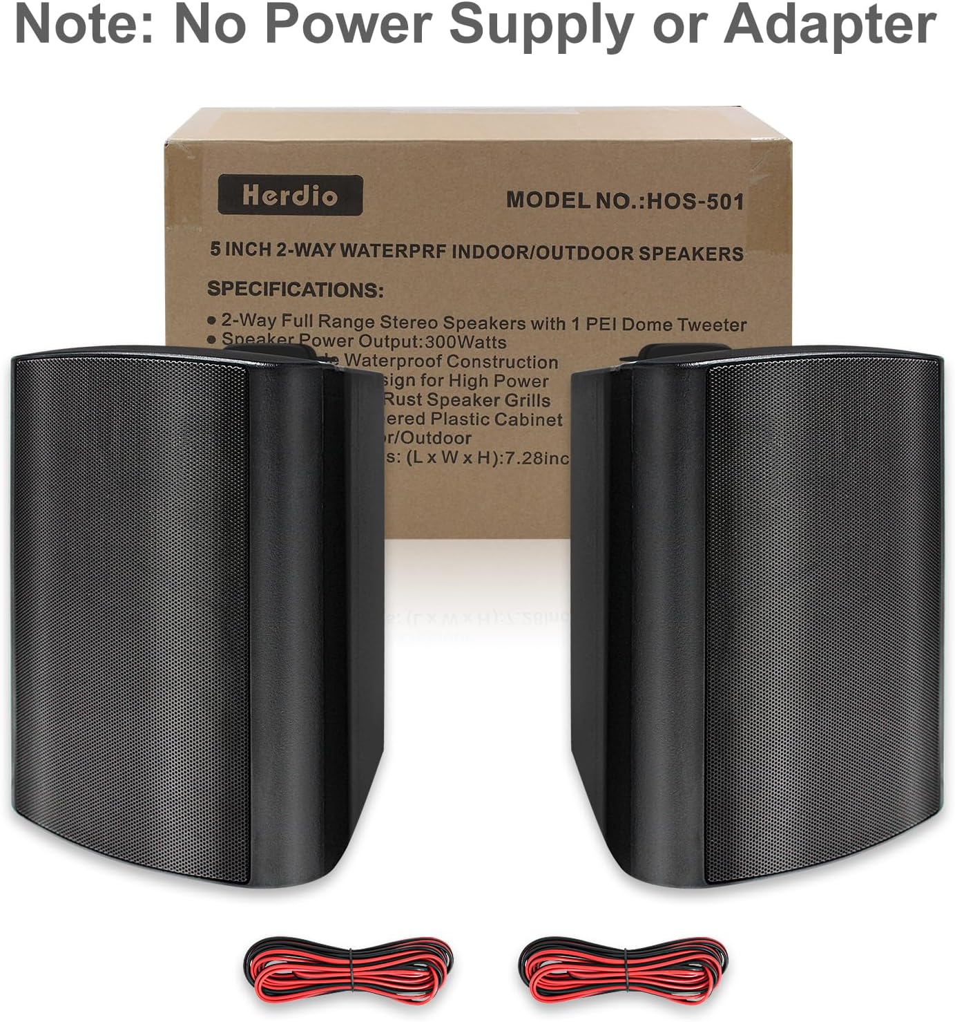 Herdio 2PCS 5.25‘’ 300 Watts Passive Wired Indoor Outdoor Patio Deck Speakers All Weather Wall Mount System For Patio Garden