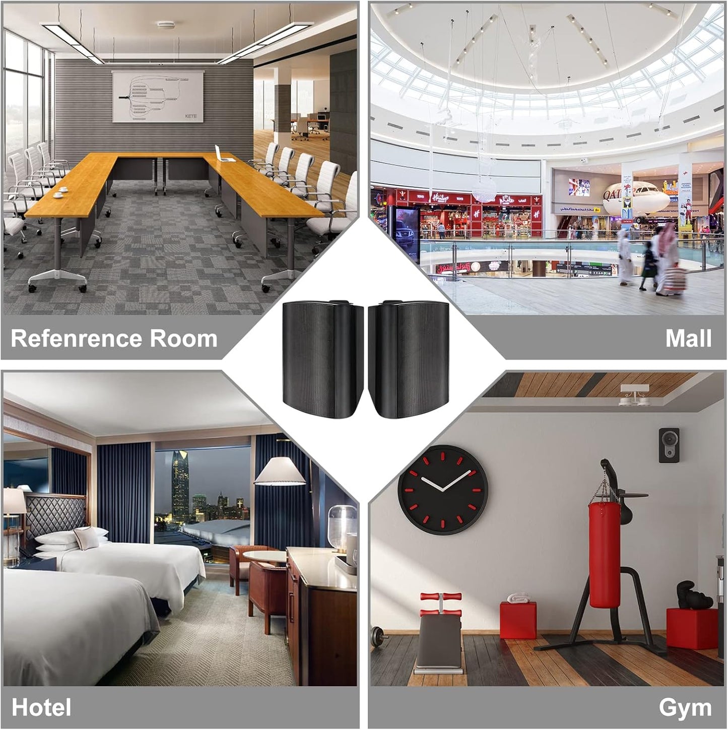 Herdio 2PCS 5.25‘’ 300 Watts Passive Wired Indoor Outdoor Patio Deck Speakers All Weather Wall Mount System For Patio Garden