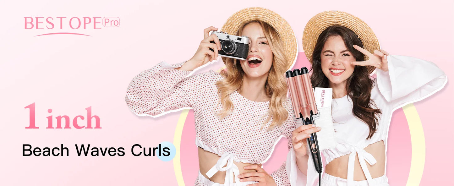 BESTOPE PRO Waver Curling Iron Wand,  5 in 1 Curling Wand Set with 3 Barrel Hair Crimper for Women, Fast Heating Hair Wand Curle