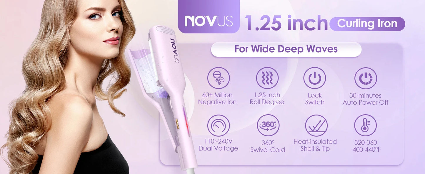 Curling Iron Hair Crimper Waver - 1.25 Inch Anti-Scald Waves Curling Wand, Ionic Deep Waver Hair Curler Tool