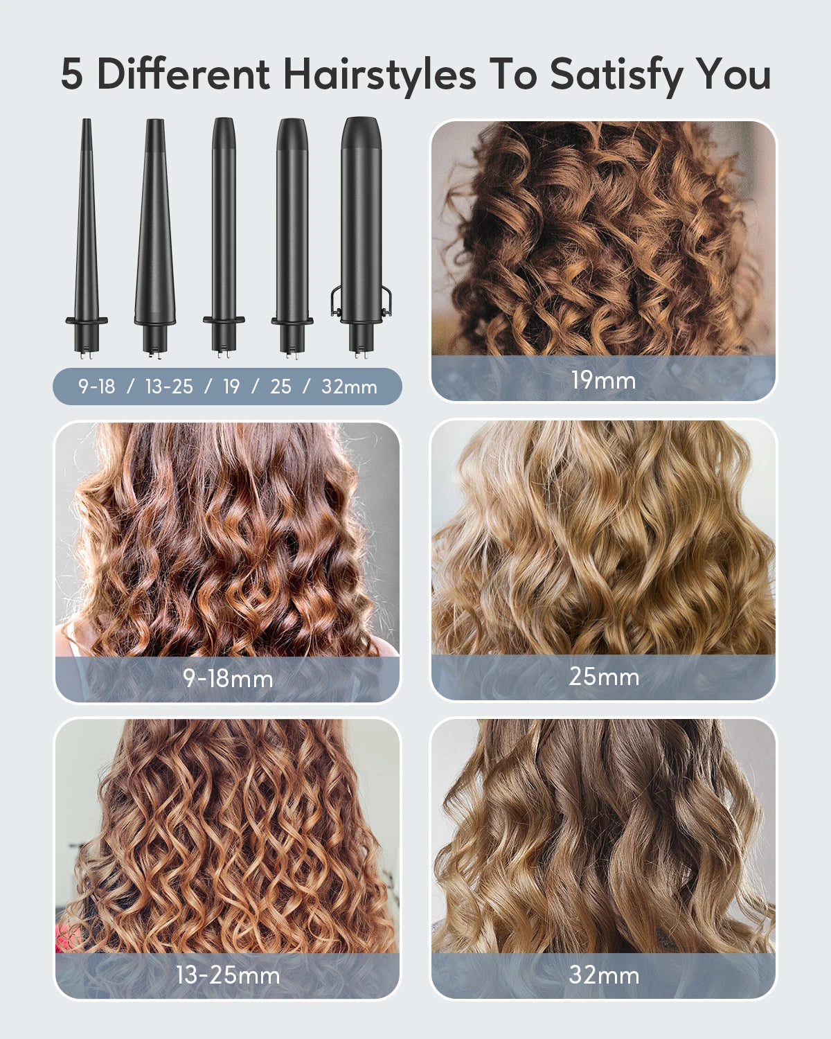 KIPOZI Electric Hair Curler 5 in 1 Replaceable Curling Wand Set Long Curling Tong Wand Ptc Professional Hair Curling Iron