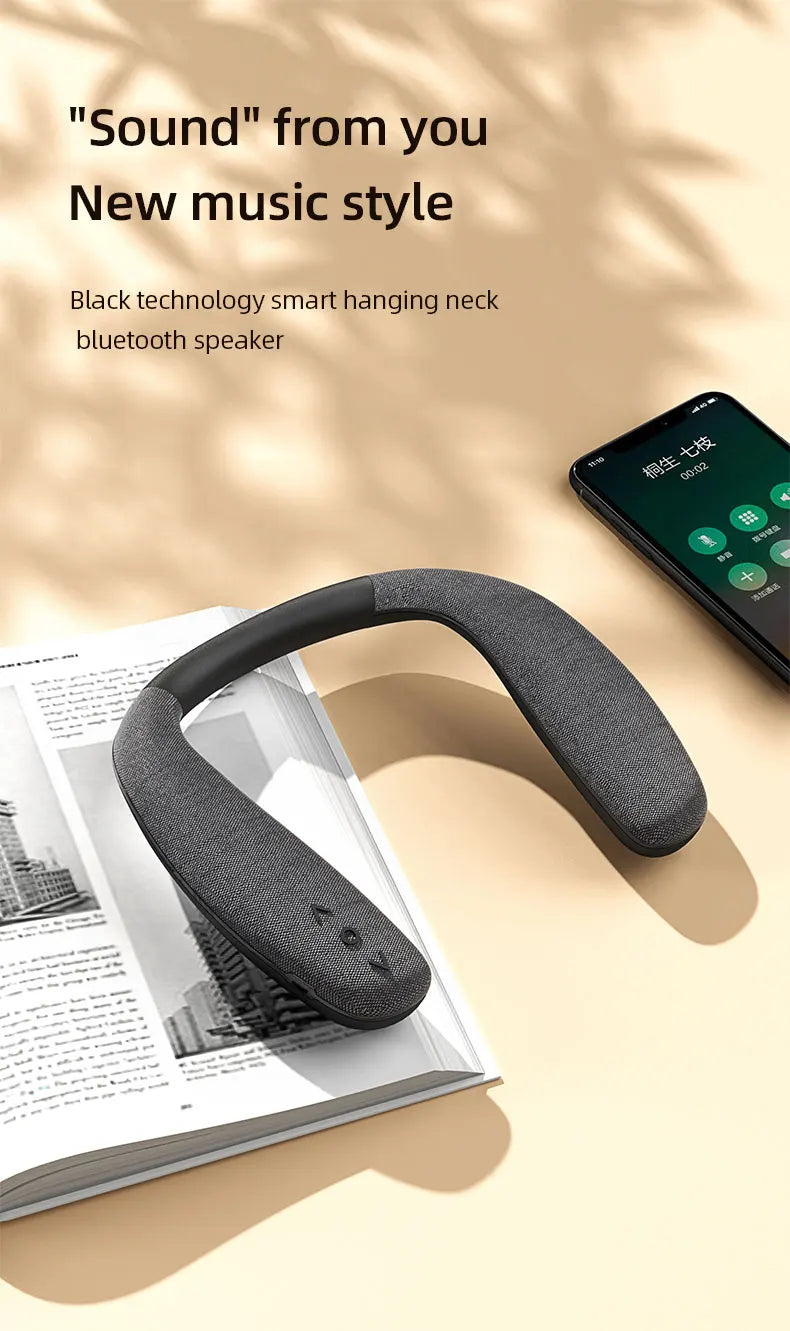 rockmia EBS-908 Wireless Bluetooth Speaker Portable Neck Wearable Surround Altavoz with Microphone Bass Neckband Speakers