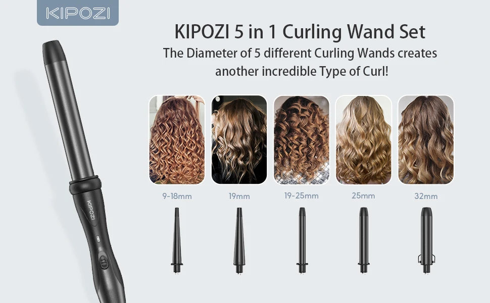 KIPOZI Professional Curling Iron 5-in-1 Hair Tools Instant Heating Electric Curling Iron Hot Air Brush Ceramic Barrels for Woman
