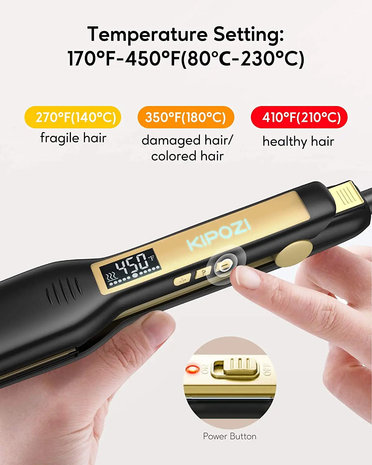 KIPOZI Professional Hair Straightener Titanium Flat Iron with Digital LCD Display Dual Voltage Instant Heating Curling Iron Gift