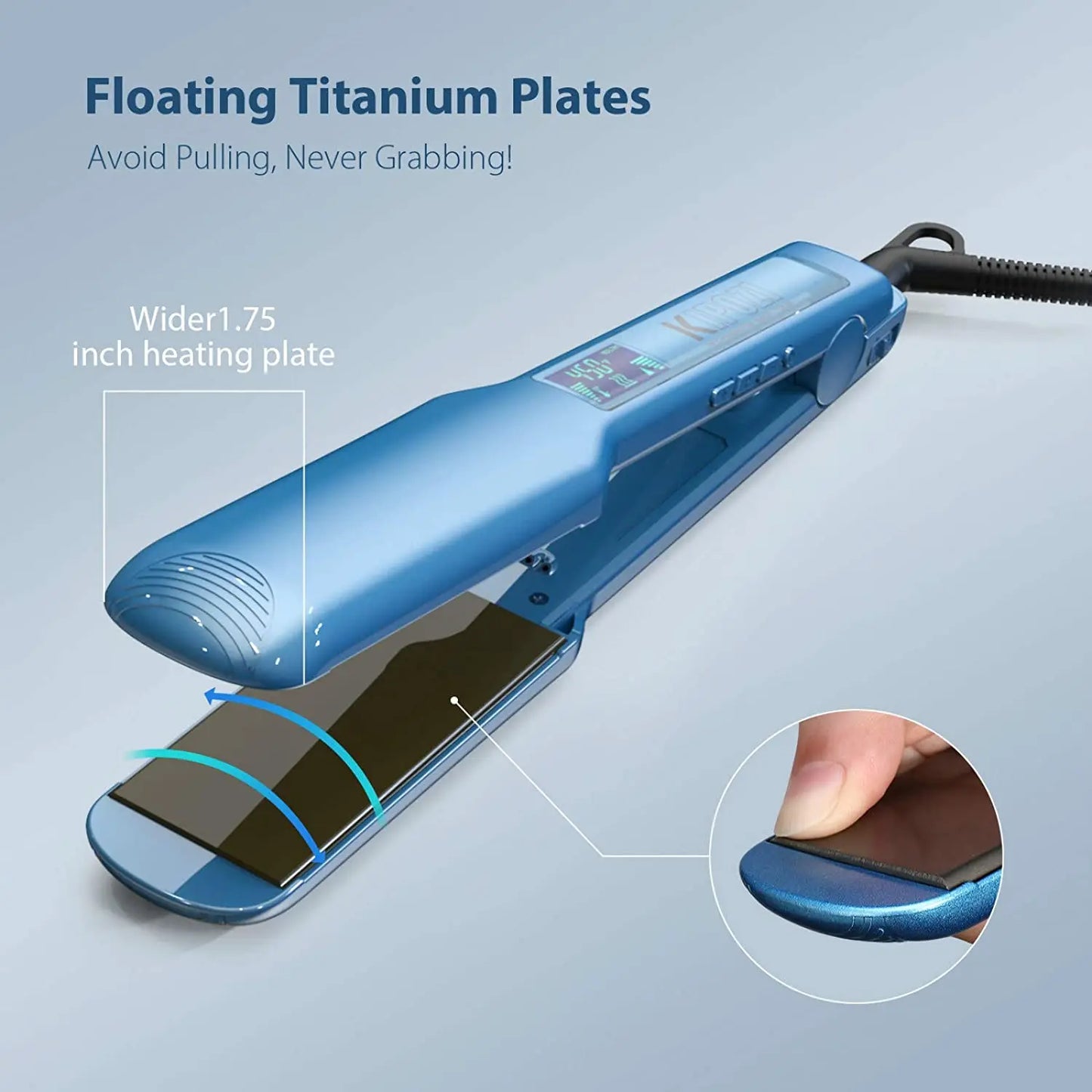 KIPOZI Professional Hair Straightener Titanium Flat Iron with Digital LCD Display Dual Voltage Instant Heating Curling Iron Gift