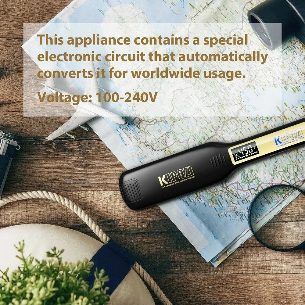 KIPOZI Professional Hair Straightener Titanium Flat Iron with Digital LCD Display Dual Voltage Instant Heating Curling Iron Gift