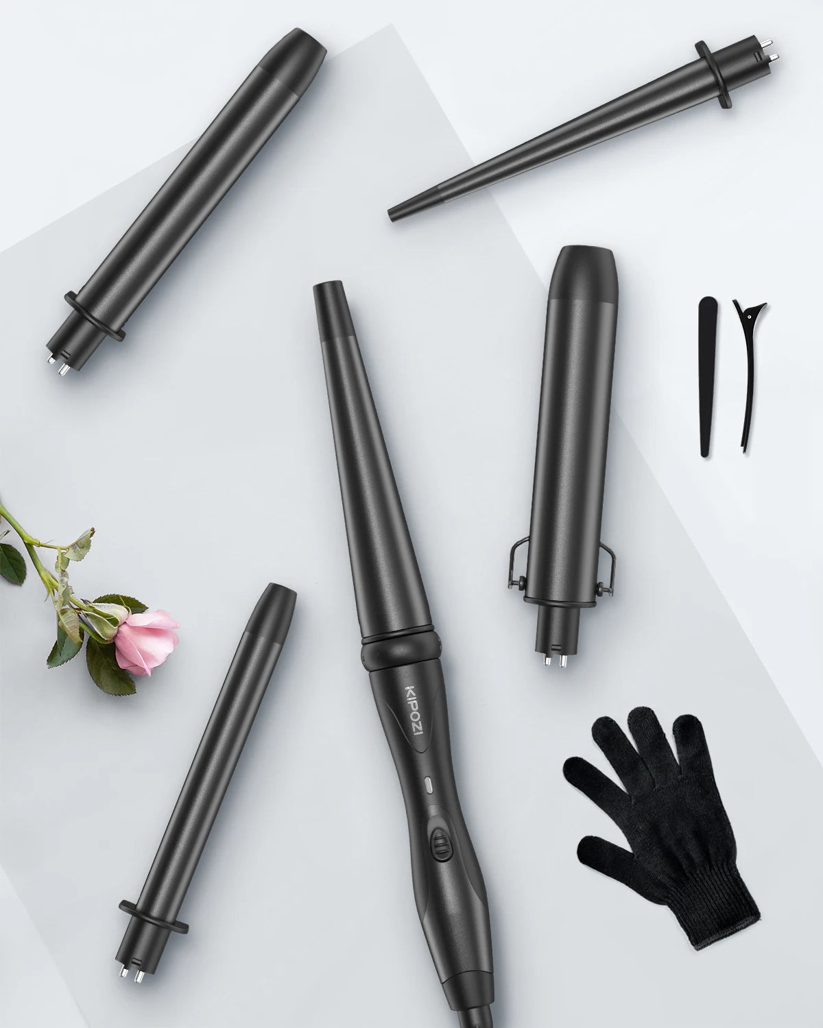 KIPOZI Electric Hair Curler 5 in 1 Replaceable Curling Wand Set Long Curling Tong Wand Ptc Professional Hair Curling Iron