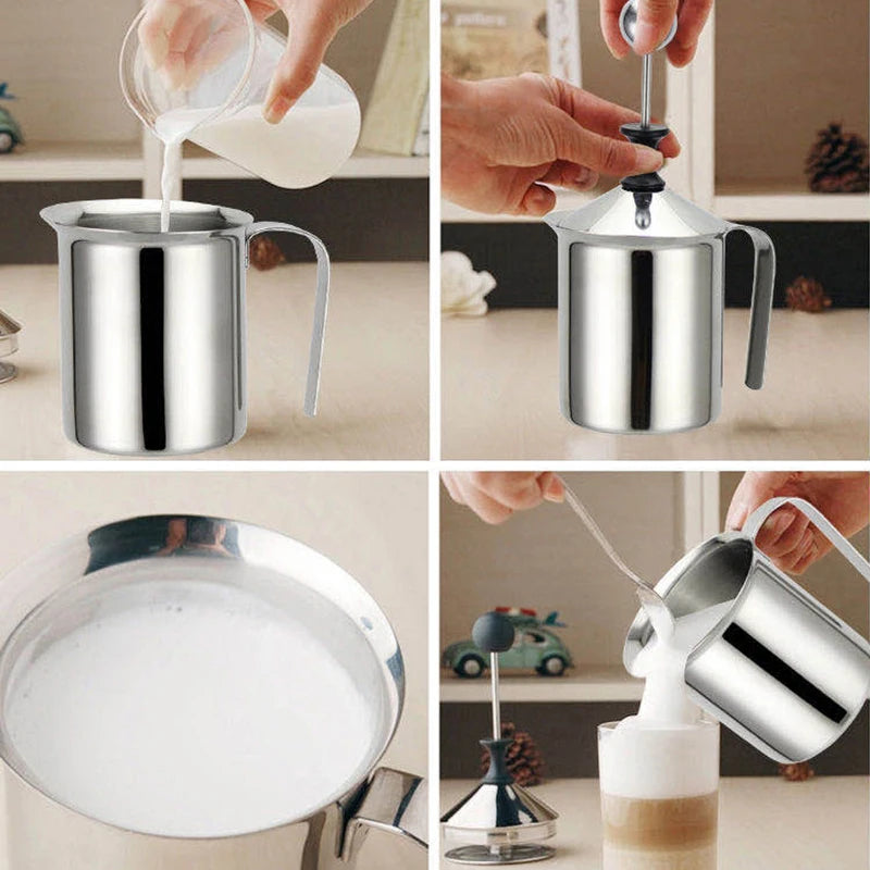 800ML Stainless Milk Frother Foam Maker Double Mesh Milk Creamer Milk Foamer Coffee Cappuccino Drink Mixer Egg Beater Kitchen