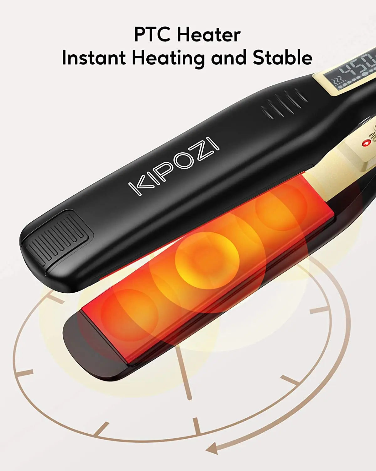 KIPOZI Professional Titanium Flat Iron Hair Straightener with Digital LCD Display Dual Voltage Instant Heating Curling Iron
