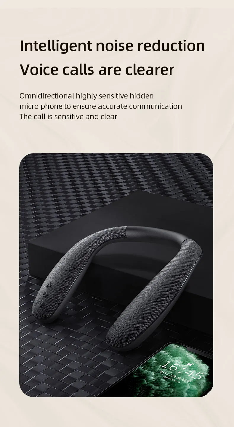 rockmia EBS-908 Wireless Bluetooth Speaker Portable Neck Wearable Surround Altavoz with Microphone Bass Neckband Speakers