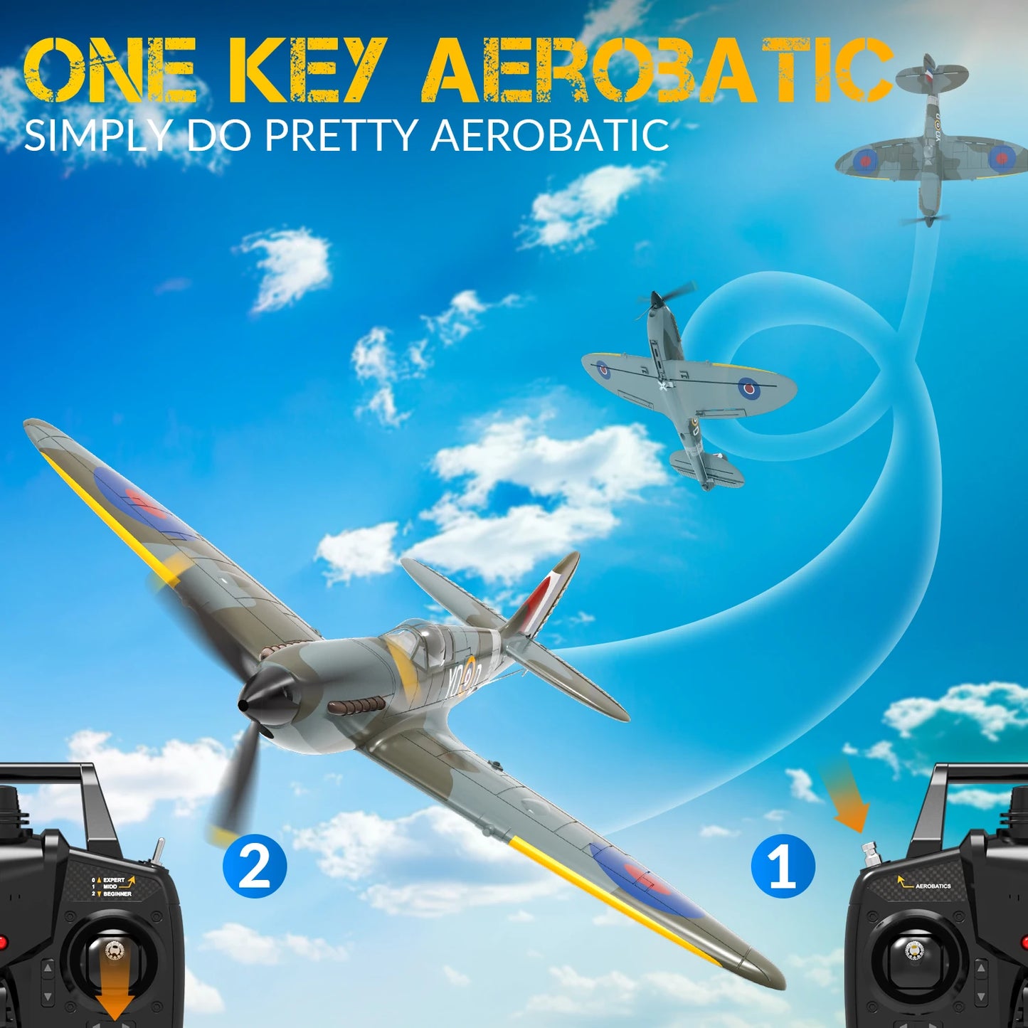 VOLANTEXRC RC Plane 4 Channel Remote Control Airplane Fighter Spitfire RTF with Aileron, Gyro, Aerobatics & 3 Modes Easy to Fly