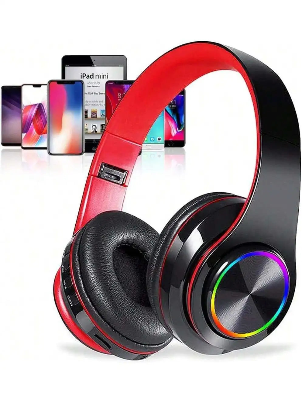 Bluetooth 5.3 Over-Ear Headphones, Active Noise Reduction, Subwoofer Bass, LED Light Design, Foldable Portable Wireless Headset for Gaming, Music, Sports, Phones & Computers