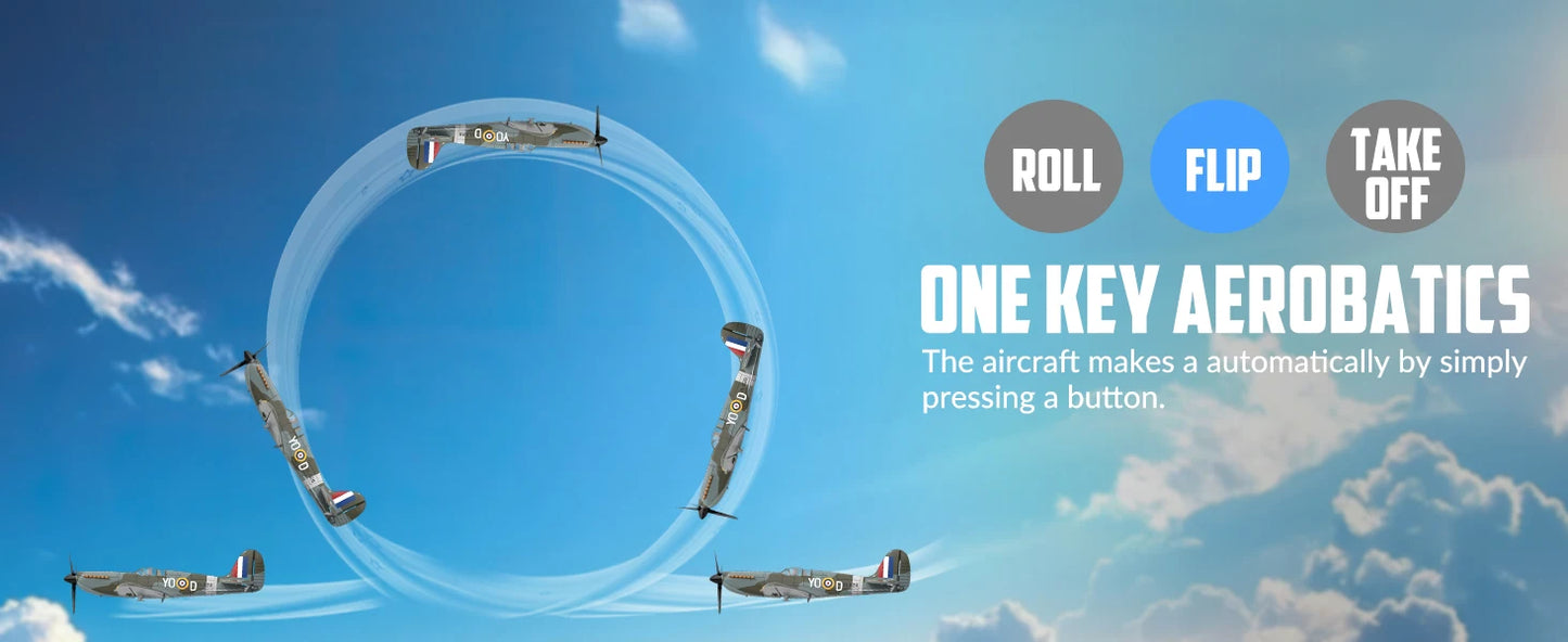 VOLANTEXRC RC Plane 4 Channel Remote Control Airplane Fighter Spitfire RTF with Aileron, Gyro, Aerobatics & 3 Modes Easy to Fly