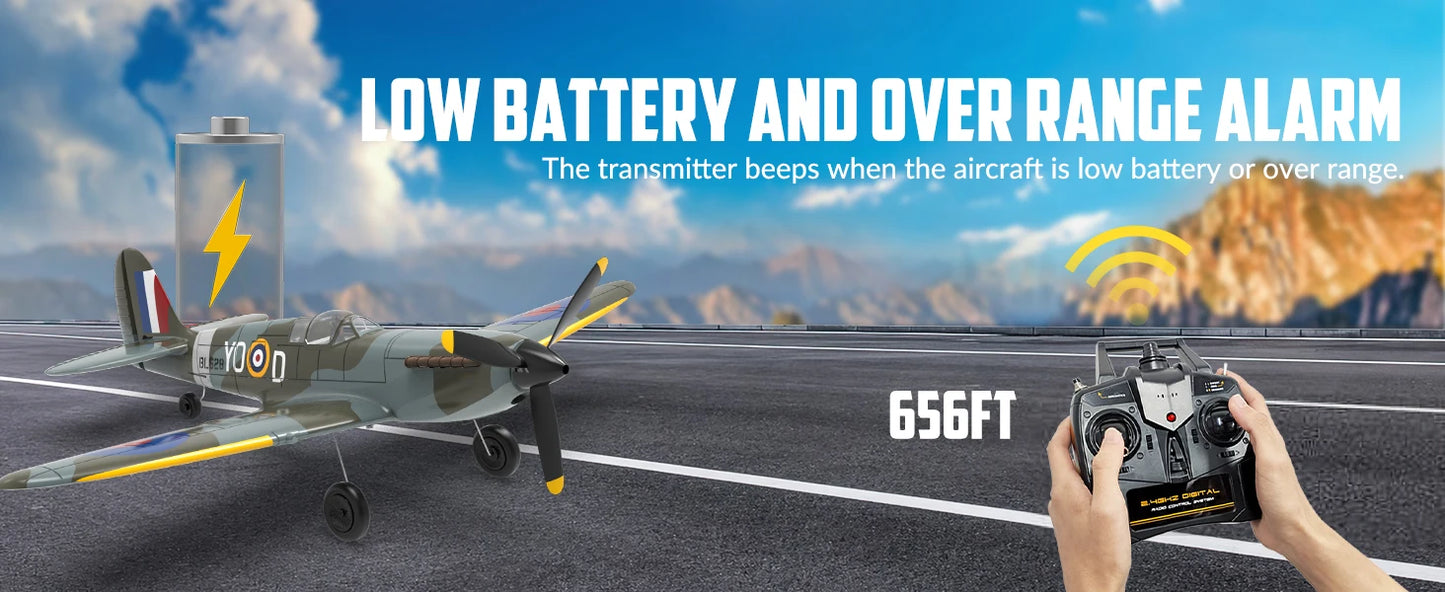 VOLANTEXRC RC Plane 4 Channel Remote Control Airplane Fighter Spitfire RTF with Aileron, Gyro, Aerobatics & 3 Modes Easy to Fly