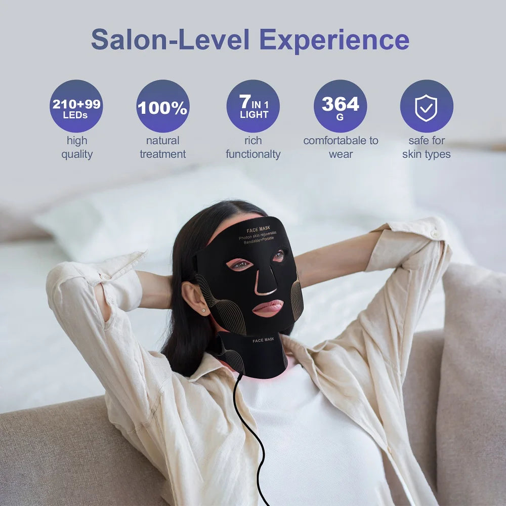 Face Neck Silicone LED Mask 7 Colors LED Light Photon Red Light Therapy Flexible Soft Mask Skin Tighten Repair Skin Facial Mask