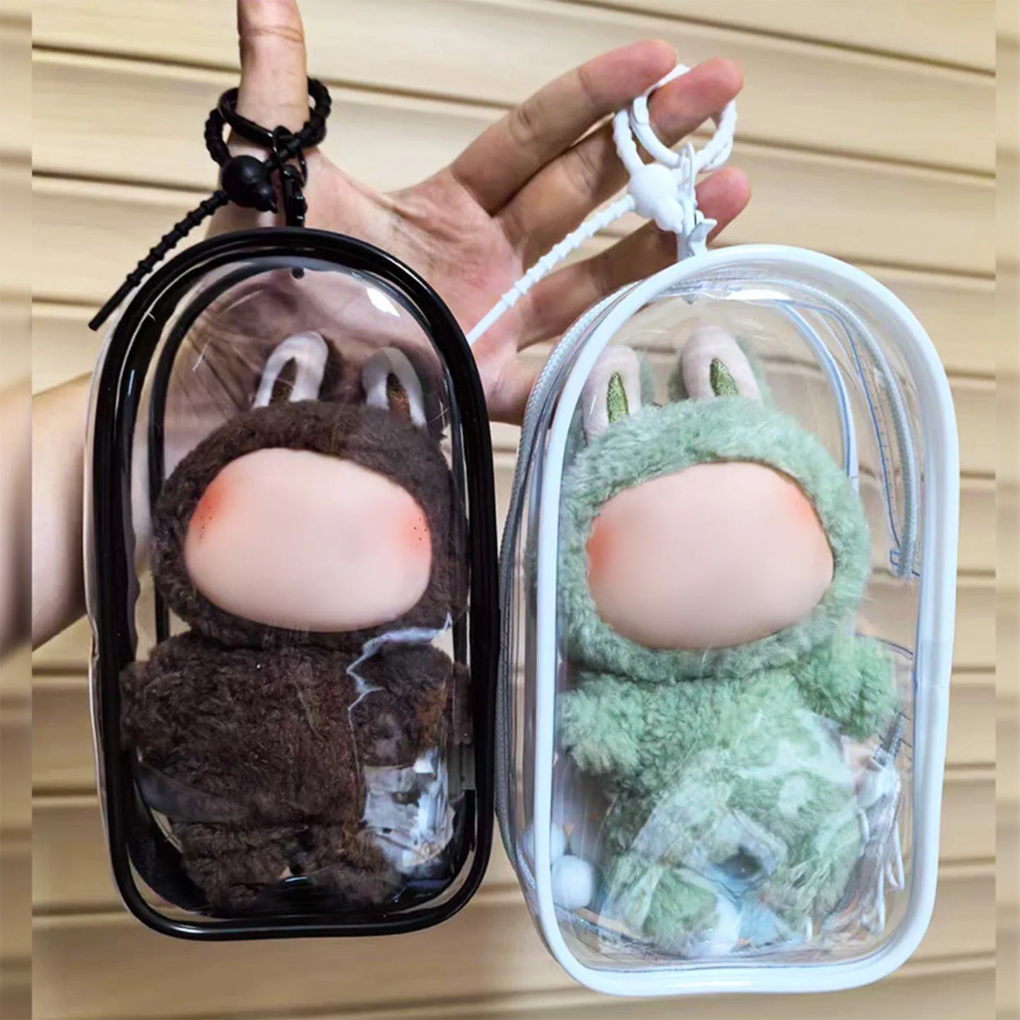 For Labubu Transparent Protective Cover Monster Toys Storage Box Elf Plushie Display Cover for Sitting Standing Doll Accessories