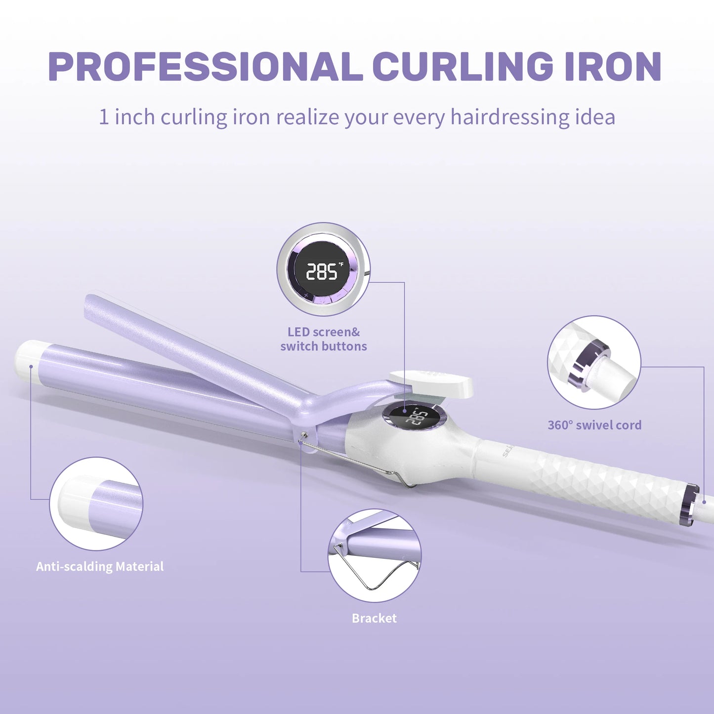 7 inch Ceramic Swivel Curling Iron Hair Curler Professional 7 Adjustable Temp. LED Electric Curler Hair Hair Styling Tool