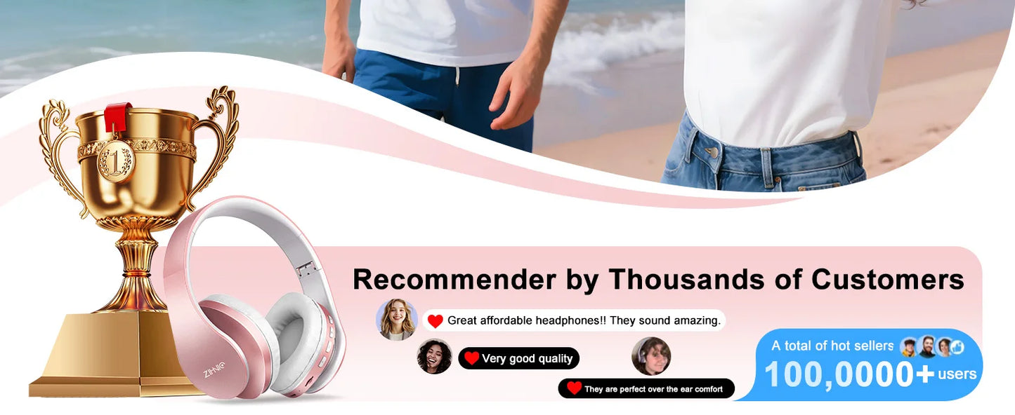 ZIHNIC Bluetooth Headphones Over-Ear, Foldable Wireless and Wired Stereo Headset Micro SD/TF, FM for Cell Phone,PC
