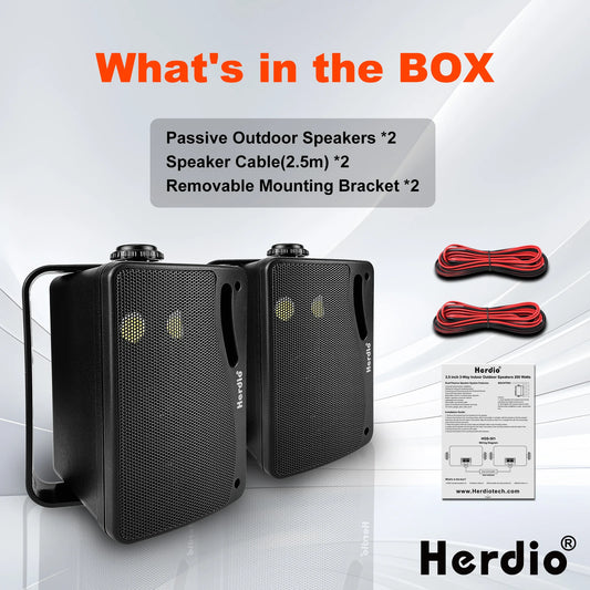 Herdio 2PCS 3.5'' Passive Outdoor Speakers Wired Waterproof 200W 3 Way Premium Mountable Wall Mount Speakers For Patio Boat Home