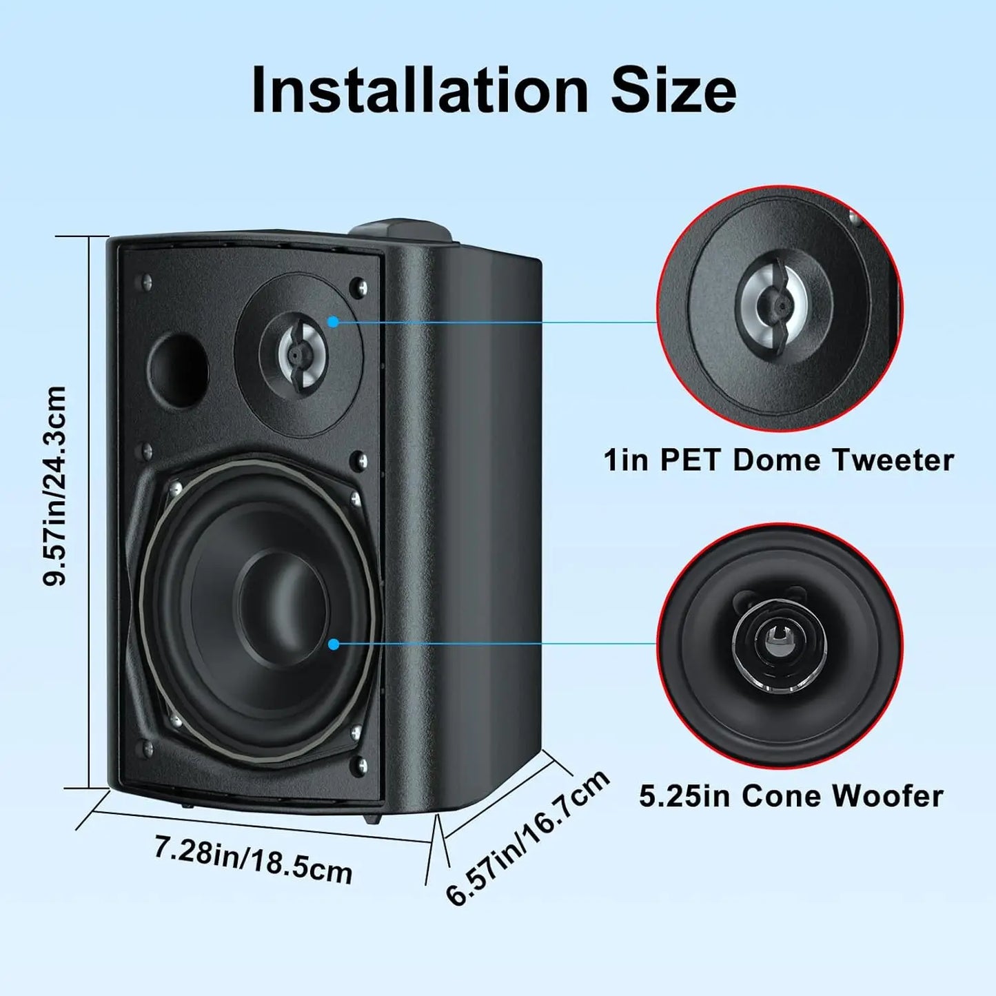 Herdio 2PCS 5.25‘’ 300 Watts Passive Wired Indoor Outdoor Patio Deck Speakers All Weather Wall Mount System For Patio Garden