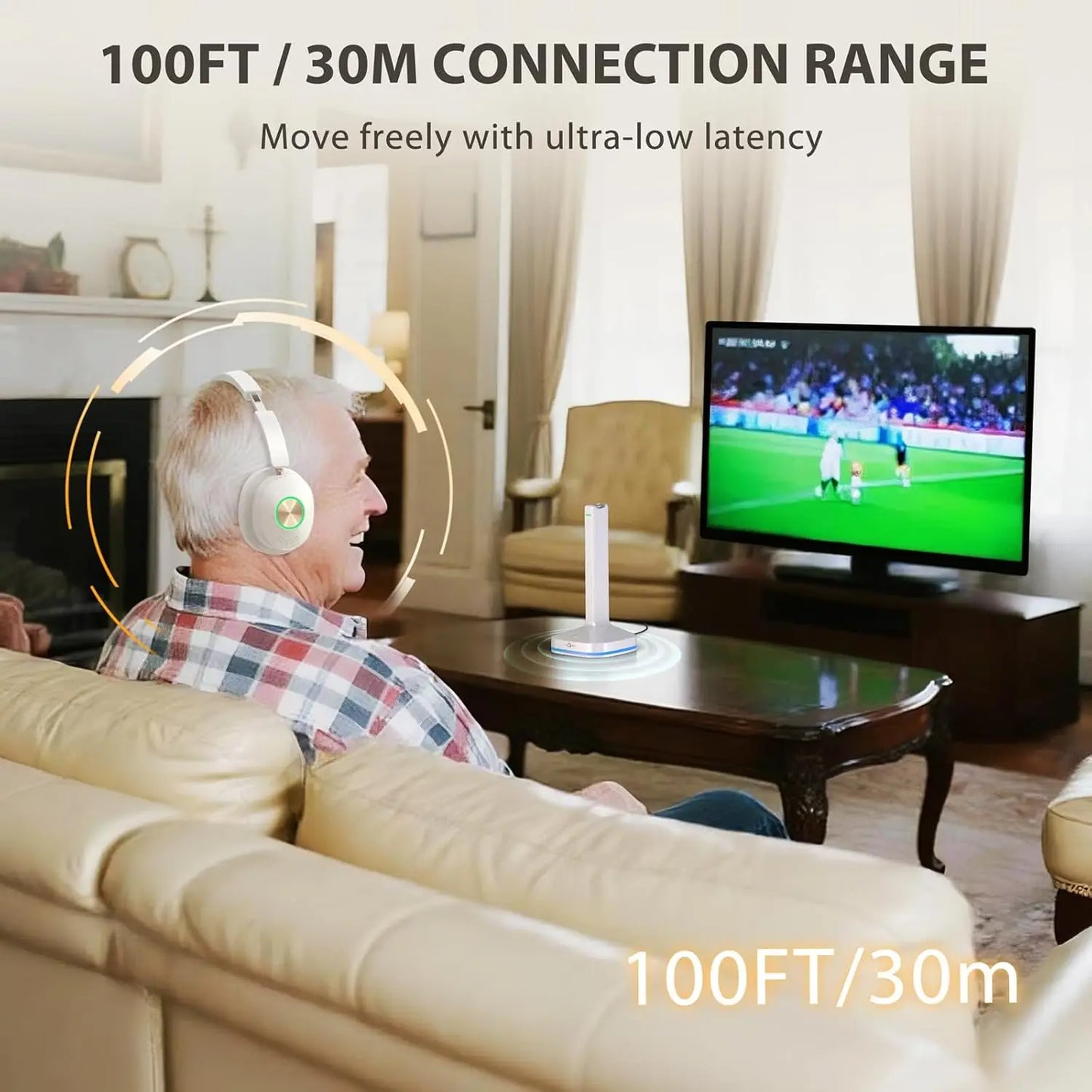 Wireless Headphones for TV Watching, Over Ear TV Headset with Transmitter Charging Dock, Bluetooth 5.4, No Audio Delay, Gift for Seniors