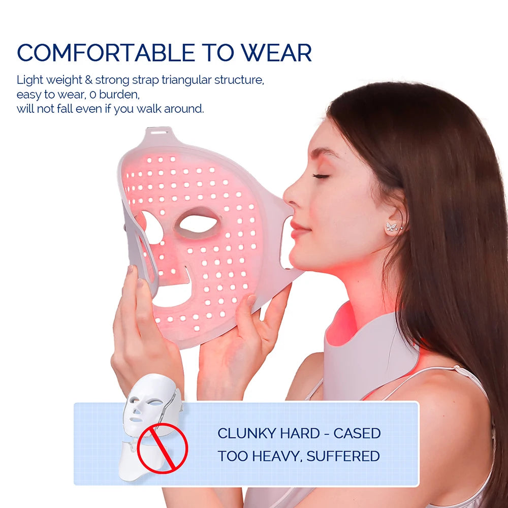 Foreverlily Face Neck Silicone LED Mask 7 Colors LED Light Photon Red Light Therapy 3D Flexible Facial Mask Anti-Ance Skin Care