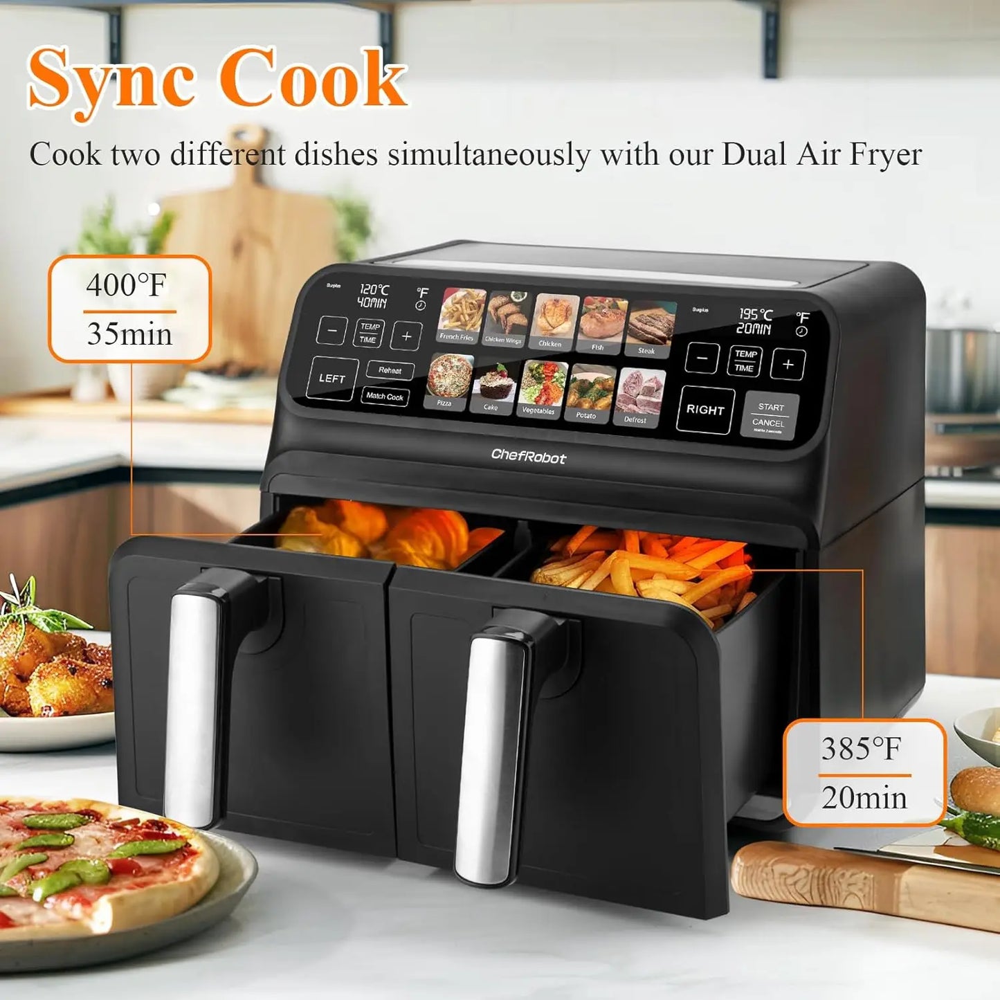 Dual Air Fryer 8 Quart TFT Touch Screen Non Toxic for Family Size/Kitchen/RV