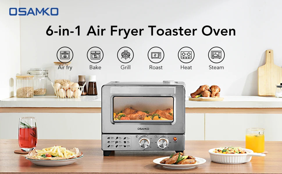 6-in-1 Air Fryer Toaster Oven Combo, 12L Air Fryer with Steam Infusion, Mild Steaming Convection Toaster Oven with Fast Preheat,