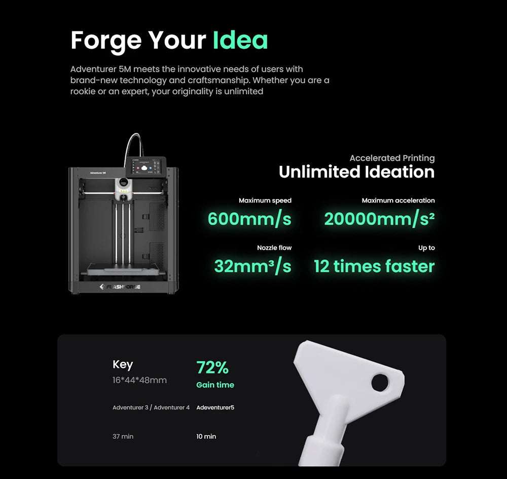 Flashforge Adventurer 5M 3d Printer High Speed Full-auto Leveling Direct Extruder Flexible PEI Plate Power Loss Recovery