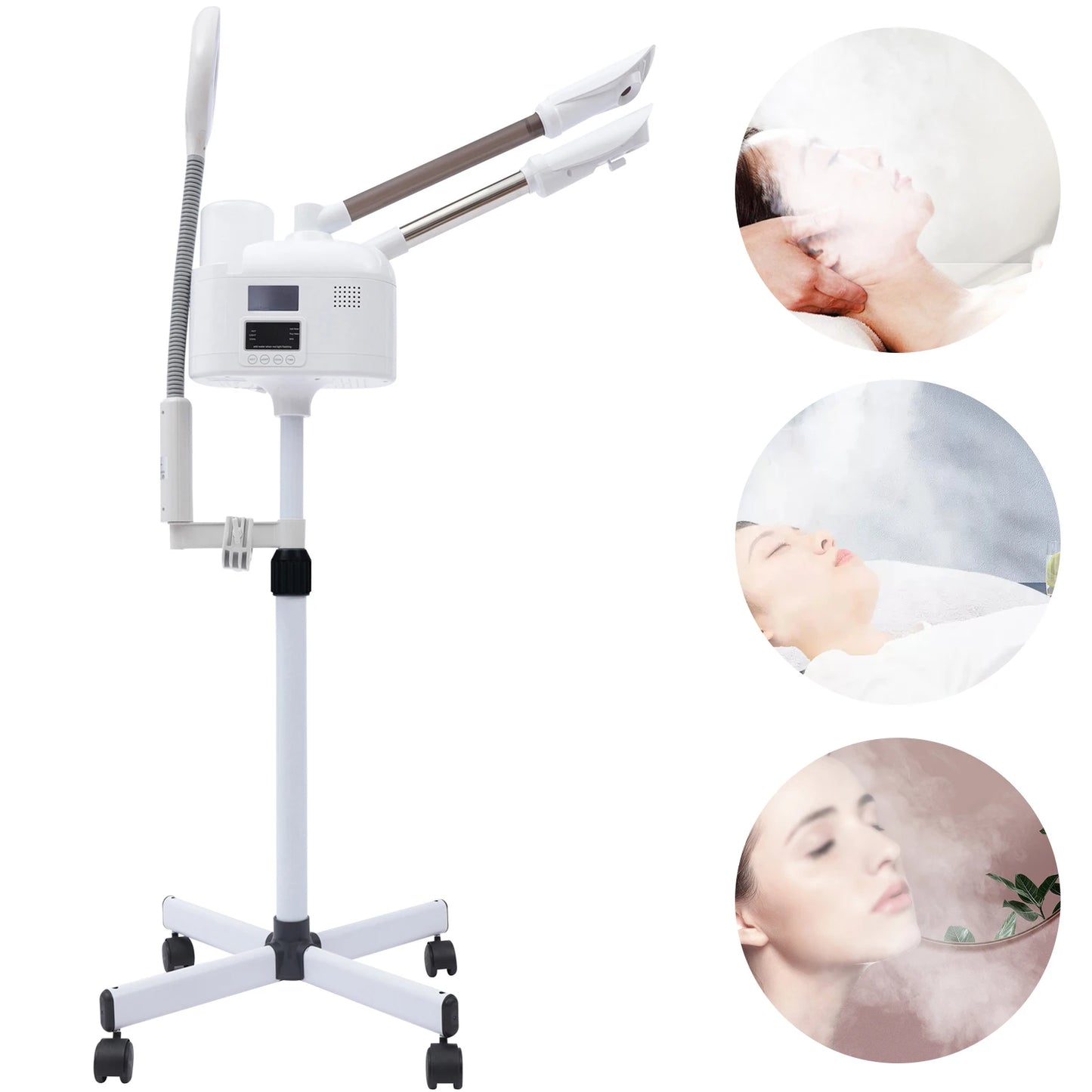Facial Steamer Beauty Instrument, Intelligent Touch Screen PTC Technology, Hot&Cold Double Tube Nano Spray with Wheel 110V