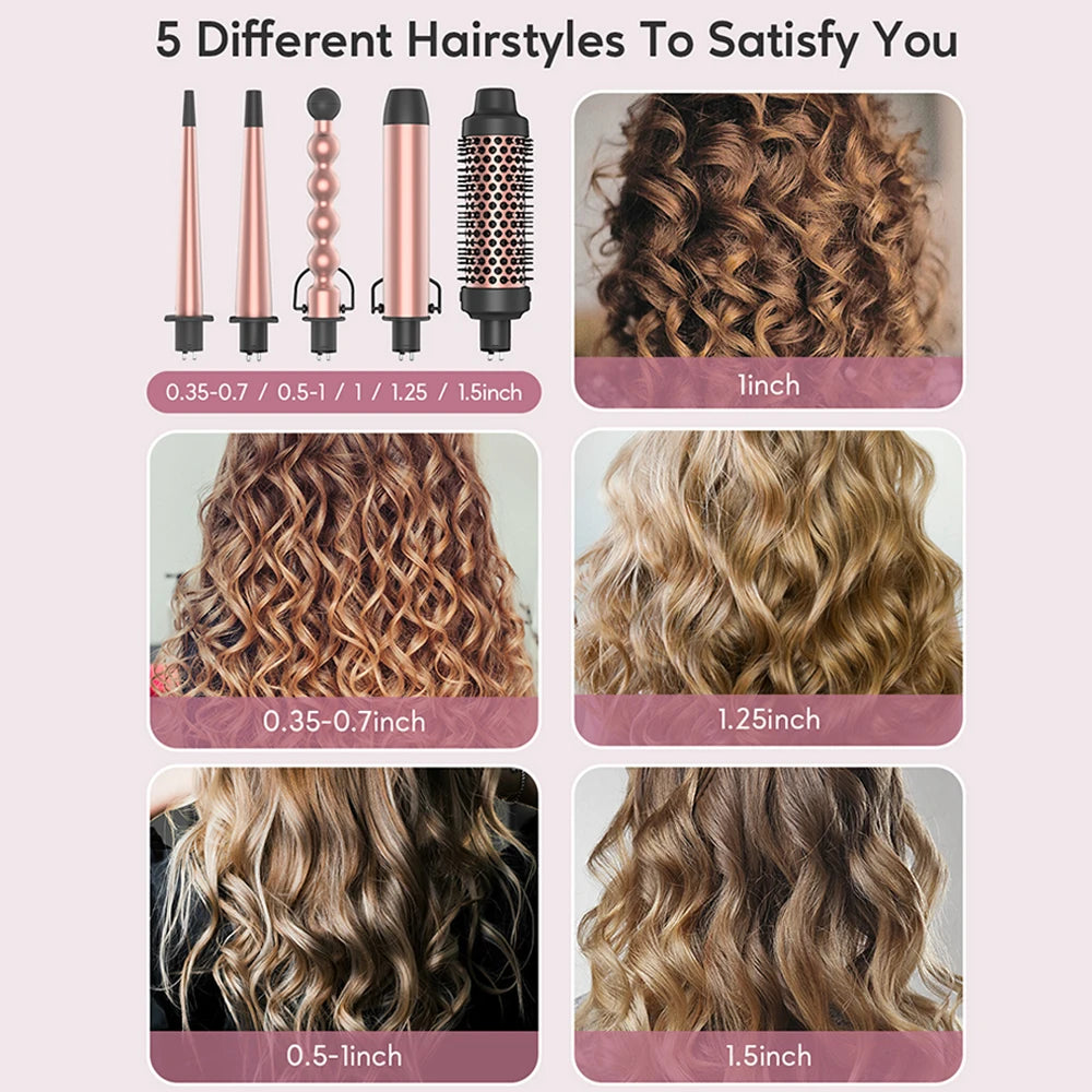 KIPOZI Electric Hair Curler 5 in 1 Replaceable Curling Wand Set Long Curling Tong Wand Ptc Professional Hair Curling Iron