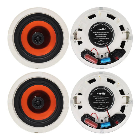 Herdio 6.5" 4 PCS Ceiling Speakers Home recessed Speaker System Max Power 600 Watts for Kitchen,Bedroom,Bathroom,Covered Patio