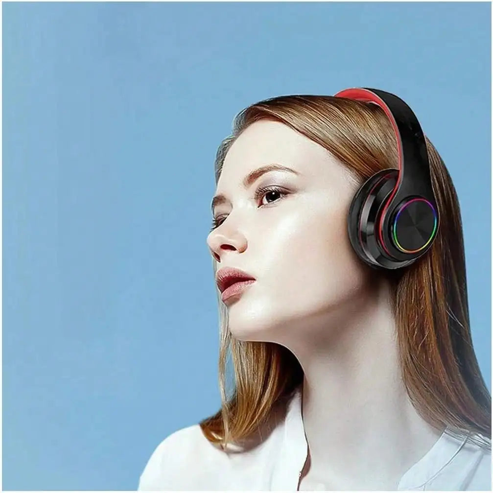 Bluetooth 5.3 Over-Ear Headphones, Active Noise Reduction, Subwoofer Bass, LED Light Design, Foldable Portable Wireless Headset for Gaming, Music, Sports, Phones & Computers