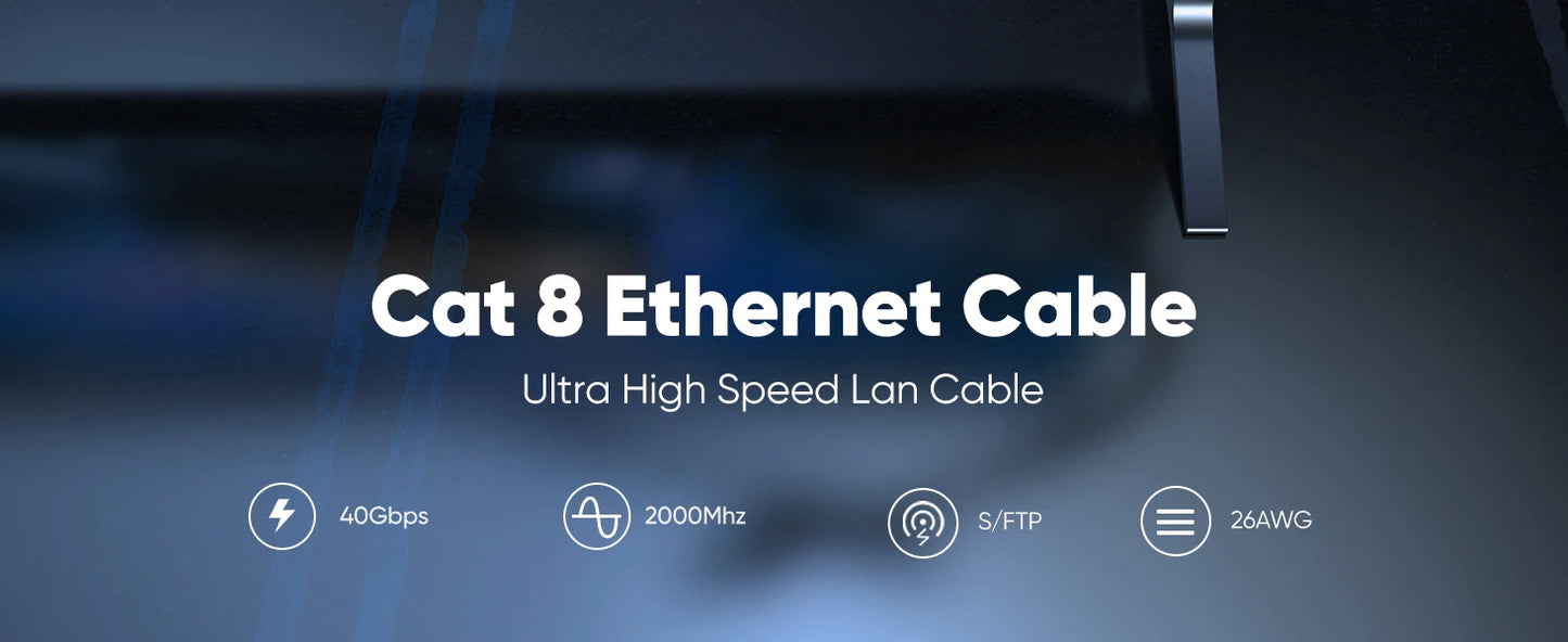 MIZIQIER 2-Pack 40Gbps Cat8 Ethernet Cable 2000Mhz Braided Falt Cable,RJ45 Connector for Router,Modem, PC, Gaming, PS5, Xbox