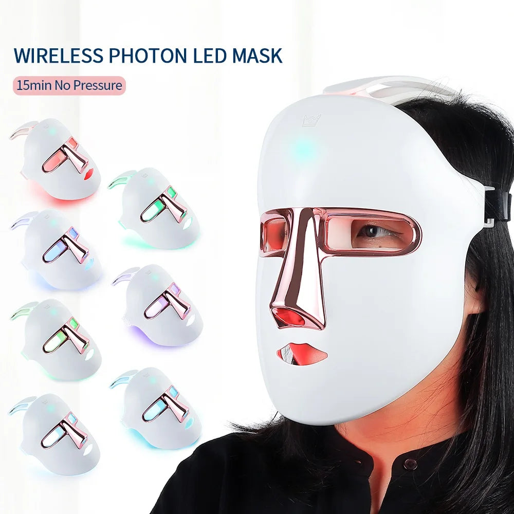 Wireless 7 Colors Face LED Mask Photon Facal Beauty Mask Skin Rejuvenation Anti Acne Repair Skin Tightening Anti Aging Skin Care