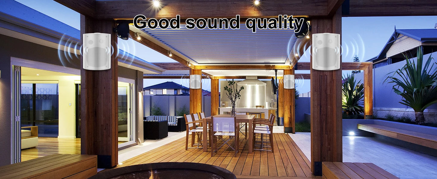 Herdio 2PCS 5.25‘’ 300 Watts Passive Wired Indoor Outdoor Patio Deck Speakers All Weather Wall Mount System For Patio Garden