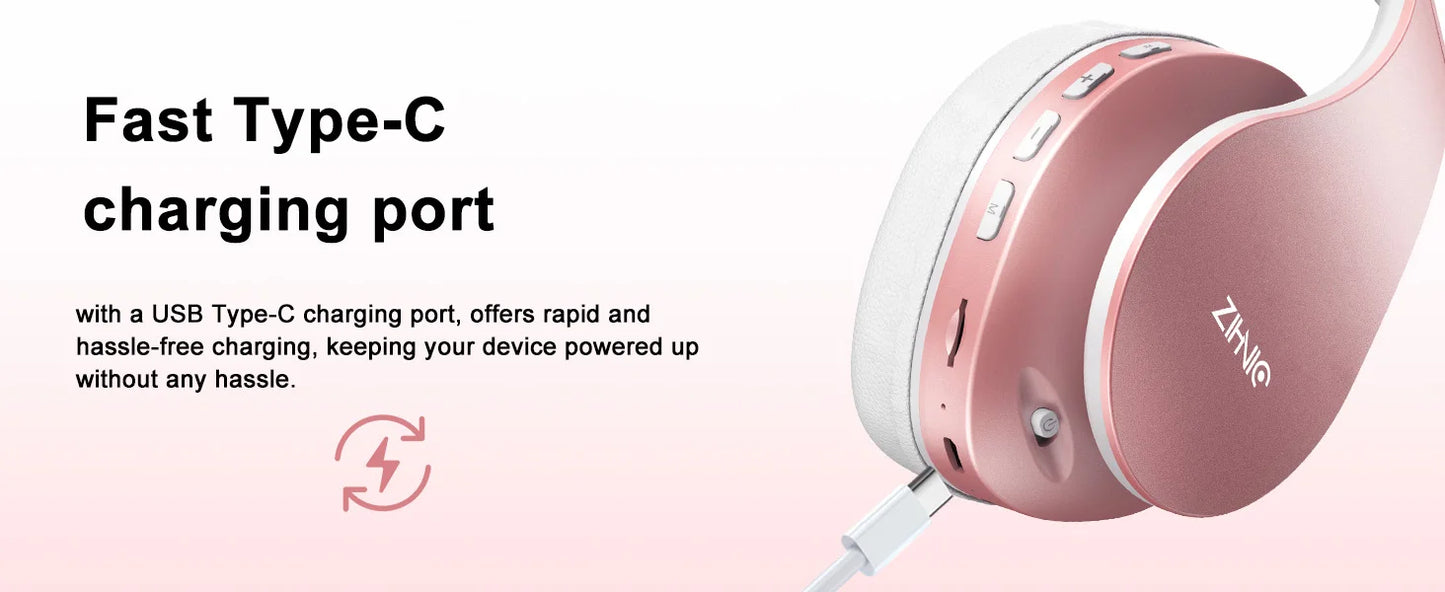 ZIHNIC Bluetooth Headphones Over-Ear, Foldable Wireless and Wired Stereo Headset Micro SD/TF, FM for Cell Phone,PC